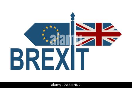 Image relative to politic situation between great britain and european union. Politic process named as brexit. National flags on destination arrow roa Stock Vector