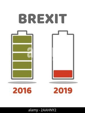 Image relative to politic situation between great britain and european union. Politic process named as brexit. Two battery silhouettes. From 2016 to 2 Stock Vector