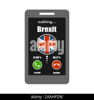 Smartphone with call screen. Ready for answer concept. Image relative to politic situation between great britain and european union. Politic process n Stock Vector