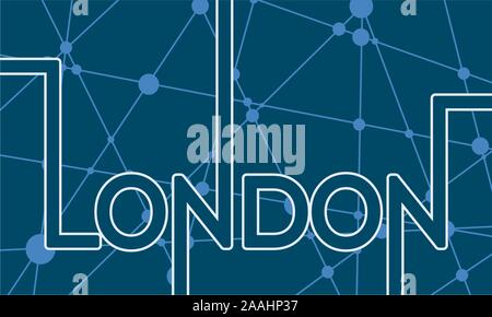 Image relative to Great Britain travel theme. London city name in geometry style design. Creative vintage typography poster concept. Neon bulbs letter Stock Vector