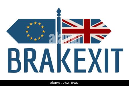Image relative to politic situation between great britain and european union. Politic process named as brexit. National flags on destination arrow roa Stock Vector