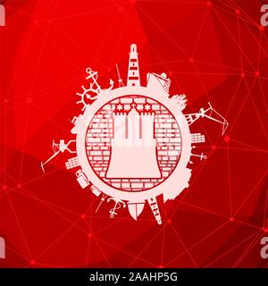 Sea shipping and travel relative silhouettes around the circle. Hamburg city element from coat of arms. Molecule and communication background. Connect Stock Vector