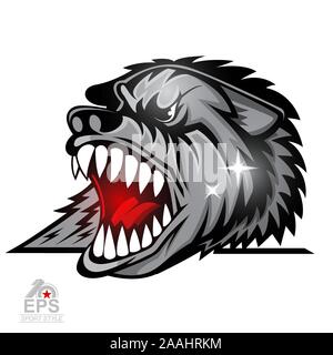 Beast head with bared teeth isolated on white. Logo for any sport team wolves Stock Vector