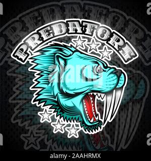 Beast saber-toothed tiger face from the side view with bared teeth. Logo for any sport team predator Stock Vector