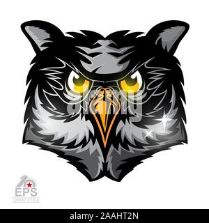 Bird head with shiny eyes isolated on white. Logo for any sport team owls Stock Vector