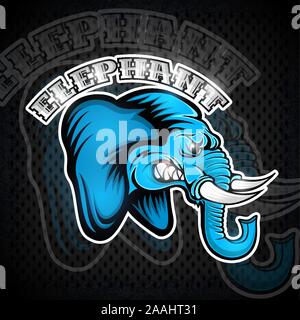 Elephant head from the side view with bared teeth. Logo for any sport team Stock Vector