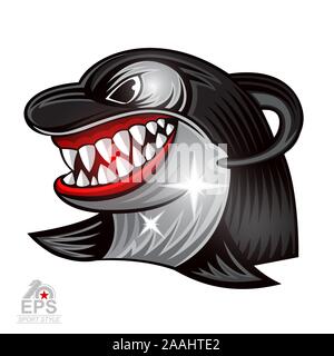 Orca face in profile with bared teeth logo for any sport team isolated on white Stock Vector