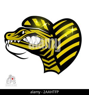 Reptile face in profile with bared teeth isolated on white. Logo for any sport team snakes Stock Vector