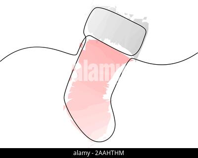 Christmas sock one line drawing, vector illustration Stock Vector