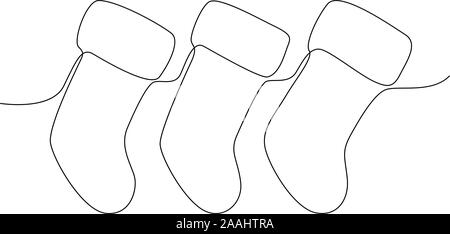 Beautiful continuous line Christmas socks design. Vector illustration Stock Vector