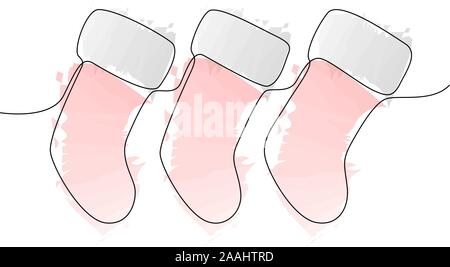Beautiful continuous line Christmas socks design. Vector illustration Stock Vector