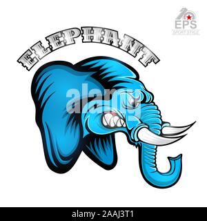 Elephant head from the side view with bared teeth. Logo for any sport team isolated on white Stock Vector
