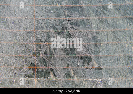 Frost on car rear window, restricting visibility. North Yorkshire, UK. Stock Photo