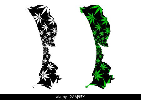 Callao Region (Republic of Peru, Regions of Peru) map is designed cannabis leaf green and black, El Callao map made of marijuana (marihuana,THC) folia Stock Vector