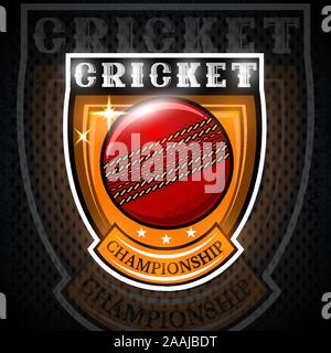 Cricket ball in center of shield. Sport logo for any team or championship Stock Vector