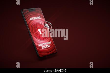 Smartphone invaded by hacker using the key. Stock Photo