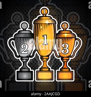 Three cups first gold, second silver and third place bronze. Vector sport logo for any team or competition Stock Vector