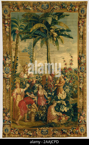 Tapestry: The Harvesting of Pineapples from The Story of the Emperor of China Series; After cartoons by Guy-Louis Vernansal (French, 1648 - 1729), and Jean-Baptiste Monnoyer (French, 1636 - 1699), and Jean-Baptiste Belin de Fontenay (French, 1653 - 1715), Beauvais Manufactory (French, founded 1664), woven under the direction of Philippe Béhagle (French, 1641 - 1705); Beauvais, France; about 1697 - 1705; Wool and silk; 257.8 x 415.3 cm (101 1/2 x 163 1/2 in.) Stock Photo