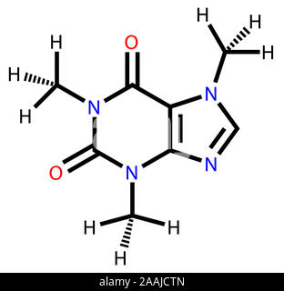 Caffeine alkaloid molecule. Structural chemical formula and molecule ...