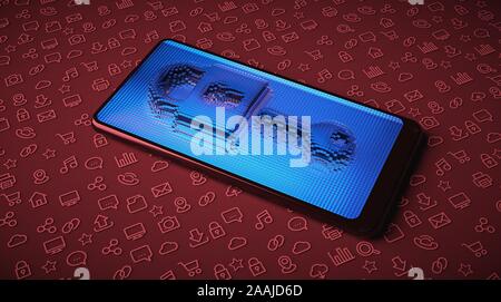 Lock with key on the screen of a mobile phone. The importance of protecting your data. Stock Photo