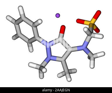 Metamizole, an analgesic and antipyretic drug. 3D molecular structure Stock Photo