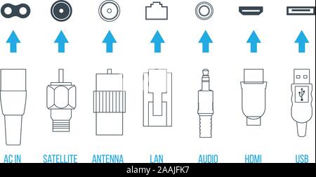 TV Plugs set collection, Stock Vector illustration isolated on white background. Stock Vector
