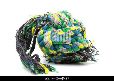 Used colorful rope knot for dog play.Selective focus with shallow depth of field. Stock Photo