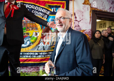 Staffordshire, UK. 22 November 2019. Labour leader Jeremy Corbyn at a Labour rally in Fenton, Stoke-on-Trent. The Stoke South seat is marginal with the Conservatives holding a majority of just over 600 votes. Credit: Benjamin Wareing/ Alamy Live News Stock Photo