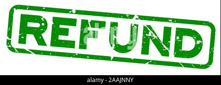 Grunge green refund word square rubber seal stamp on white background Stock Vector