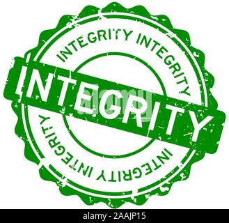 Grunge green integrity word round rubber seal stamp on white background Stock Vector