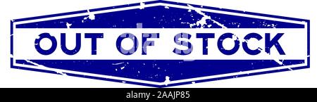 Grunge blue out of stock word hexagon rubber seal stamp on white background Stock Vector