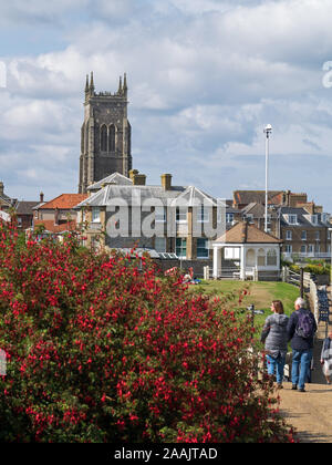 Walking the North Norfolk Path towards Cromer, with the Tower of The Parish Church of St Peter & Paul, Norfolk, England, UK Stock Photo