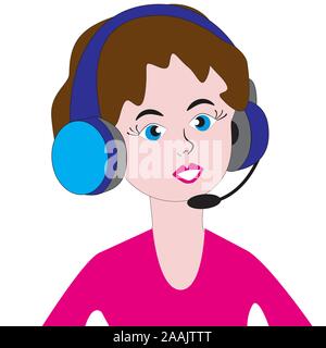 The girl answers the phone in the call center. Stock Vector