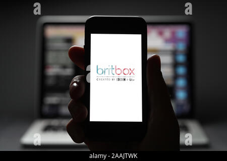 Britbox streaming service app by the BBC and ITV on a mobile phone Stock Photo