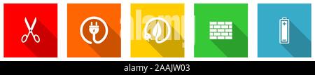 Set of colorful web flat design vector icons, electricity, renewable, energy and power buttons in eps 10 for webdesign and mobile applications on whit Stock Vector