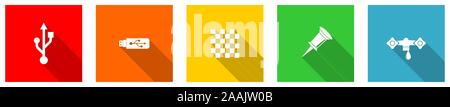 Set of colorful web flat design vector icons, electronic, usb, pin, faucet, data and computer buttons in eps 10 for webdesign and mobile applications Stock Vector