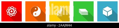 Set of colorful web flat design vector icons,  science, yang, ying, cube and drawing buttons in eps 10 for webdesign and mobile applications on white Stock Vector