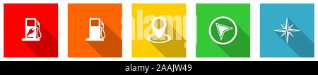 Set of colorful web flat design vector icons,  diesel, fuel, travel and adventure buttons in eps 10 for webdesign and mobile applications on white bac Stock Vector