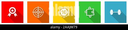 Set of colorful web flat design vector icons,  winner, puzzle, dumbbell, sport and dart buttons in eps 10 for webdesign and mobile applications on whi Stock Vector