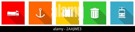 Set of colorful web flat design vector icons,  transport, subway, train and truck buttons in eps 10 for webdesign and mobile applications on white bac Stock Vector