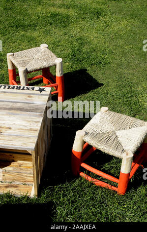 Vintage Wooden Stools On Wooden Balcony Under Tree Facing River With Light And Shadow Stock Photo Alamy