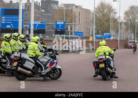 Police Motor Officers At Work Guiding Queen Maxima At The Nemo Science Museum The Netherlands 2019 Stock Photo