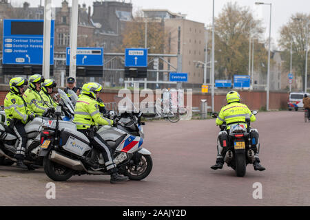 Police Motor Officers At Work Guiding Queen Maxima At The Nemo Science Museum The Netherlands 2019 Stock Photo