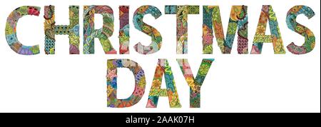 Words Christmas day. Vector decorative zentangle object Stock Vector