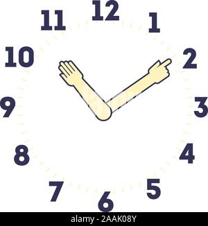 Vector illustration of a hand watch. Minute and hour markers as hands. Stock Vector
