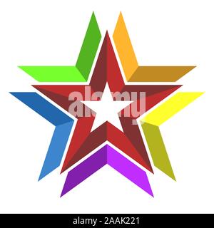Multicolor 3d star symbol or icon. Geometric style. Vector illustration. Stock Vector