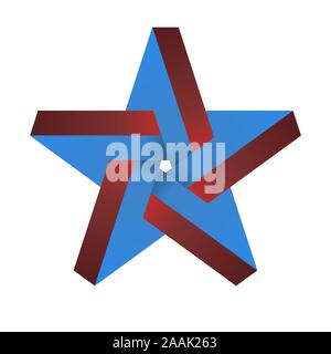 Optical illusion in 3d star in blue and red shades. Vector illustration. Stock Vector