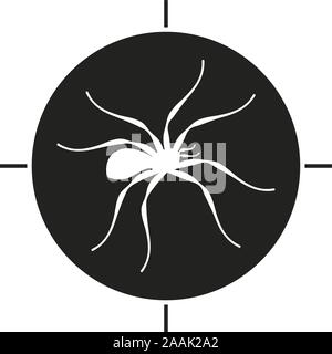 Spider icon over target. Simple and flat illustration in black and white. Isolated. Vector. Stock Vector
