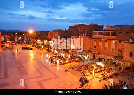 The main square and the souk at twilight, in Ouarzazate. Morocco Stock Photo