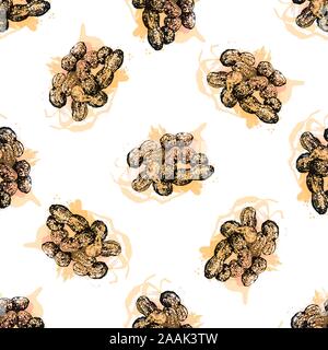 Seamless pattern of hand drawn sketch style peanuts isolated on white background. Vector illustration. Stock Vector